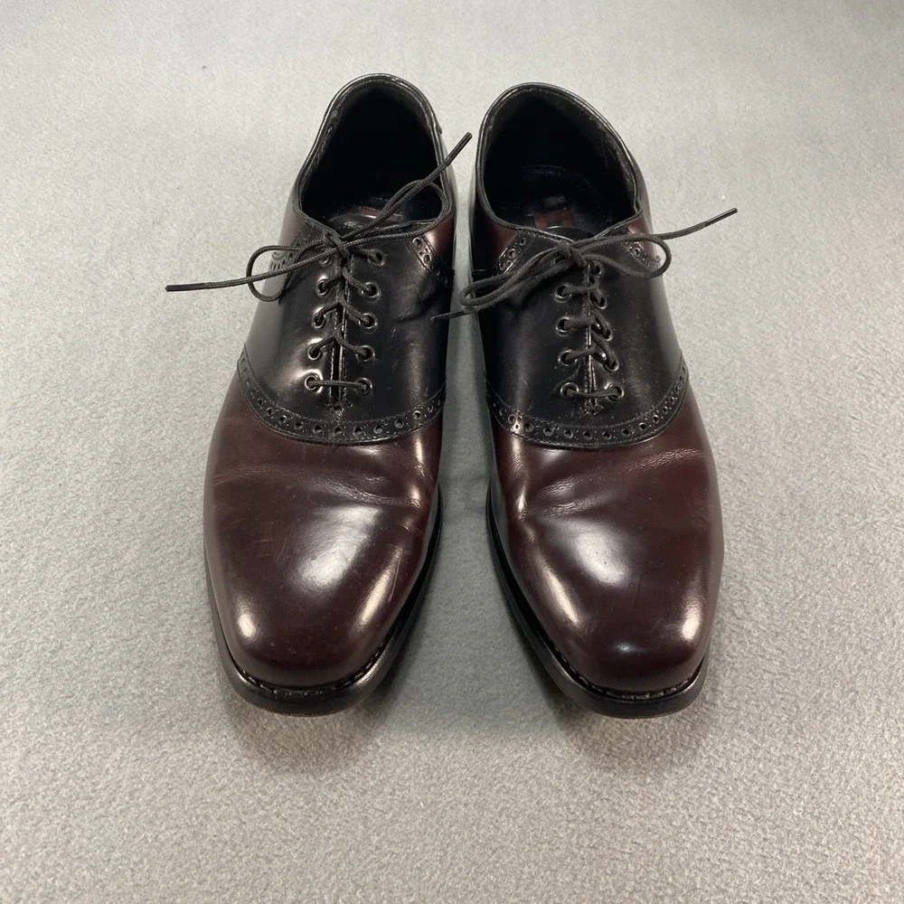 Florsheim Mens Lace Up Dress Saddle Shoes‎ Two Tone Burgundy Black Leather 11D